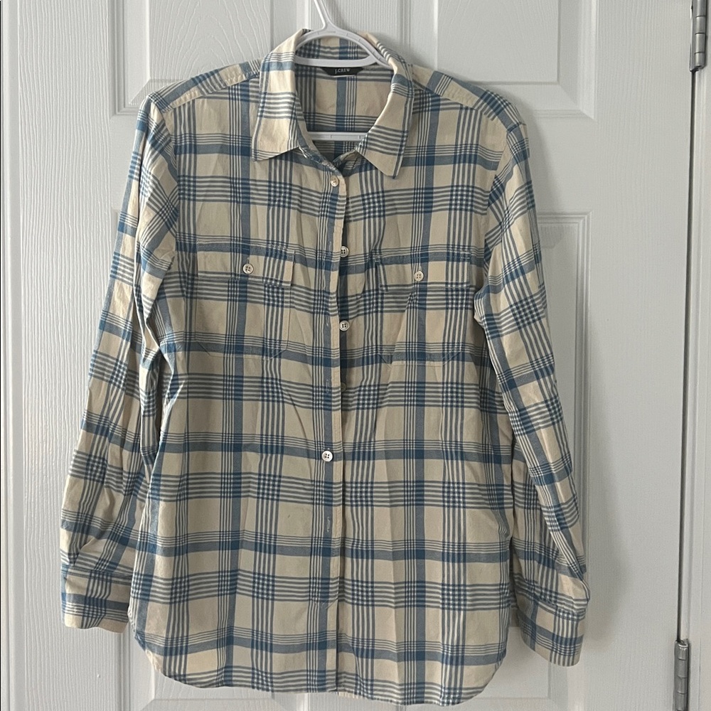 J.Crew Women’s Small Blue/Beige Long-Sleeves Button Down Plaid Shirt